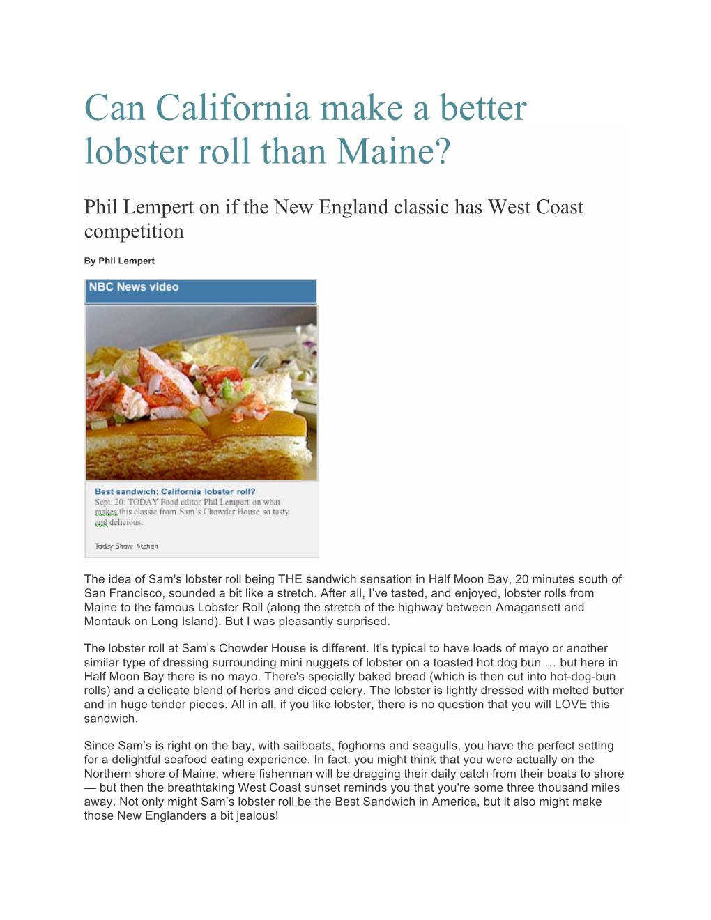 Can California Make a Better Lobster Roll Than Maine?