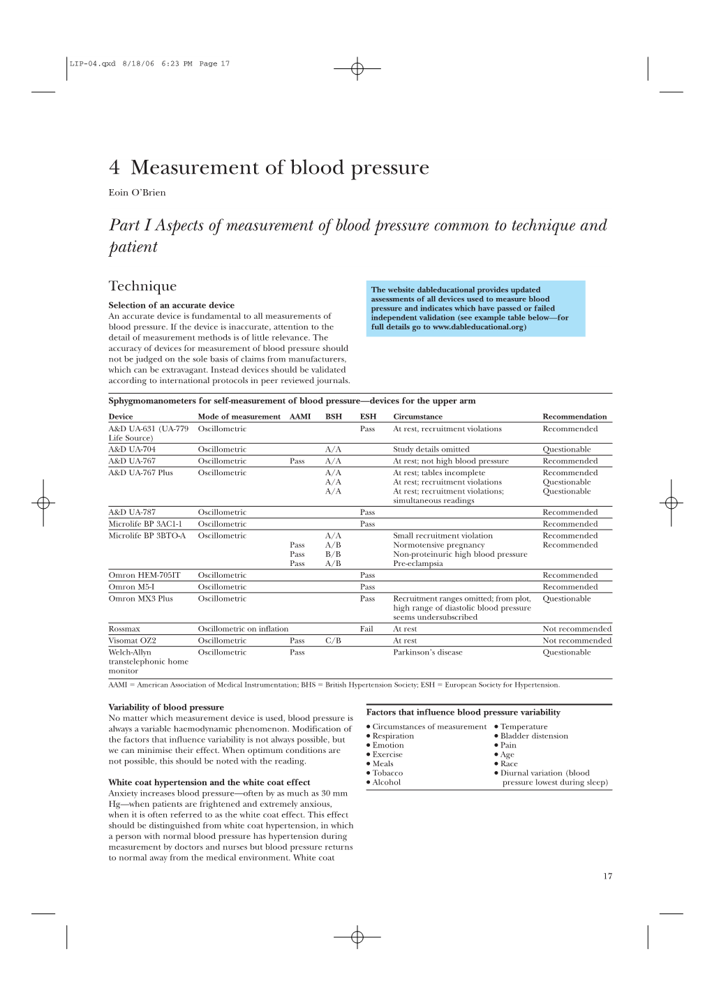 4 Measurement of Blood Pressure Eoin O’Brien