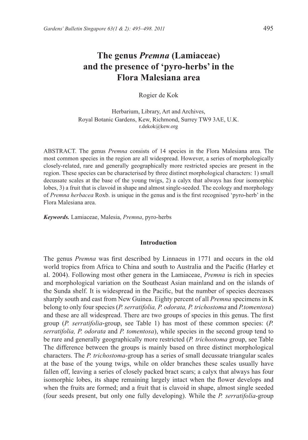 The Genus Premna (Lamiaceae) and the Presence of 'Pyro-Herbs' in The