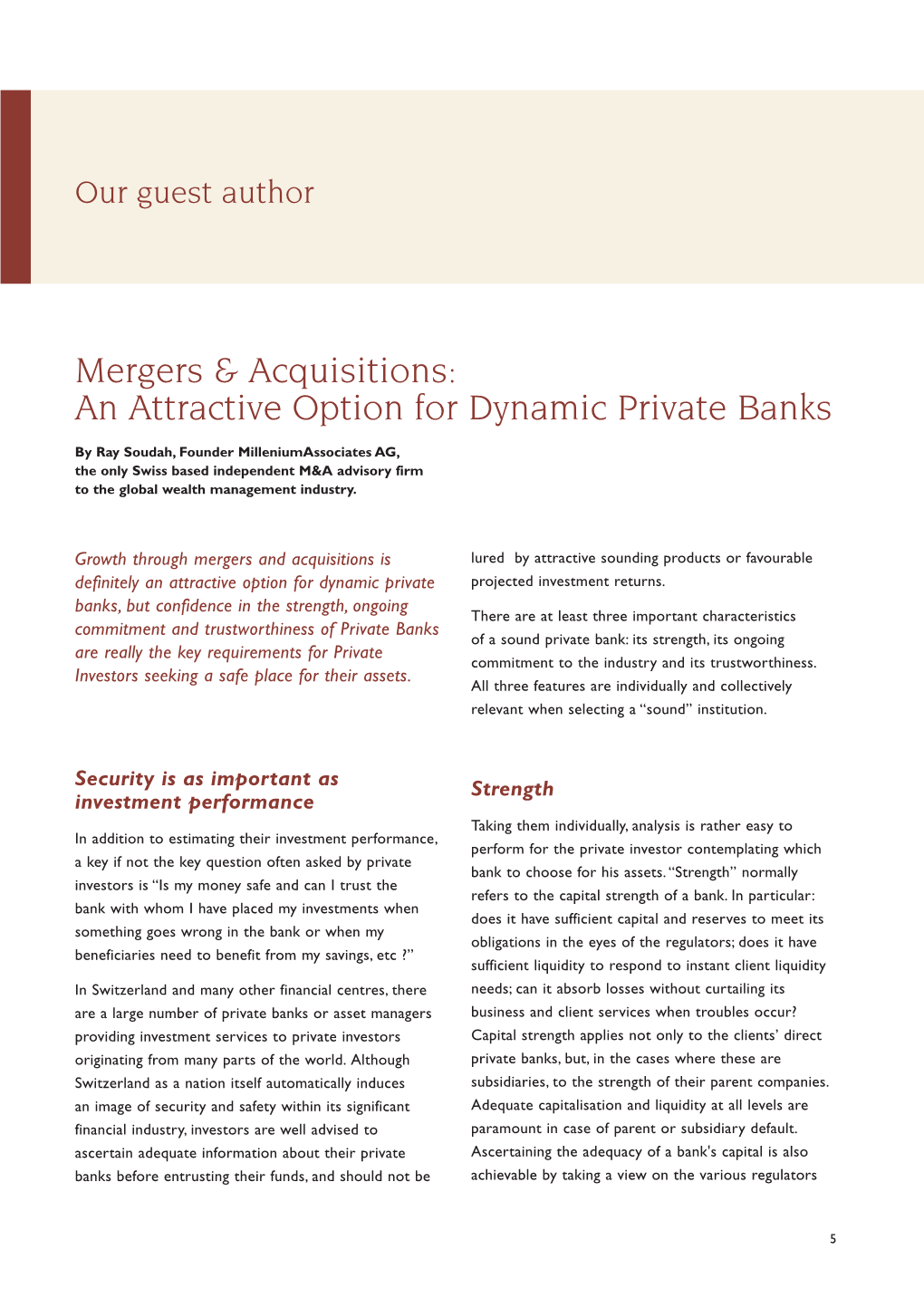 Mergers & Acquisitions: an Attractive Option for Dynamic Private Banks