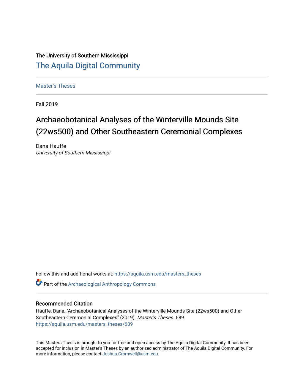 Archaeobotanical Analyses of the Winterville Mounds Site (22Ws500) and Other Southeastern Ceremonial Complexes