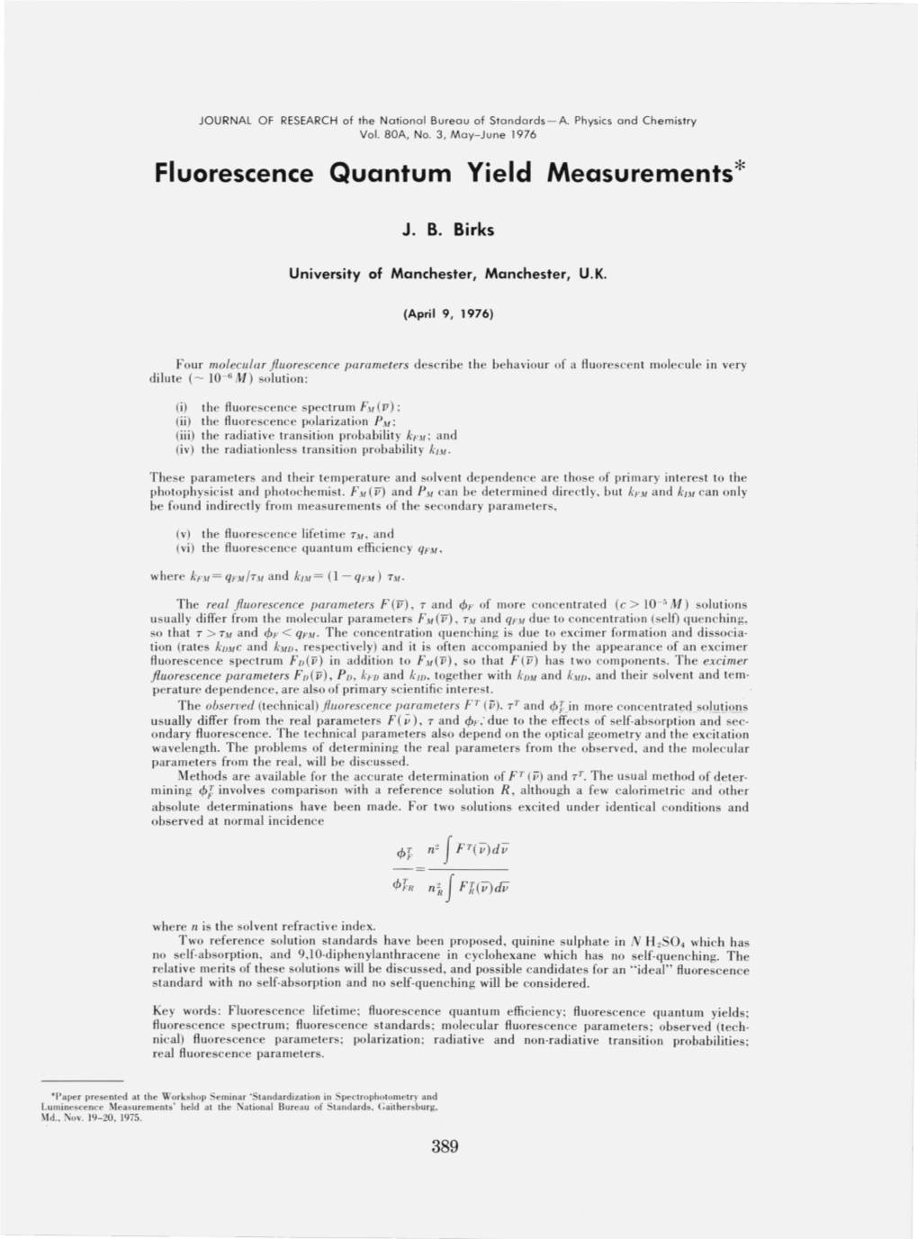 Fluorescence Quantum Yield Measurements*