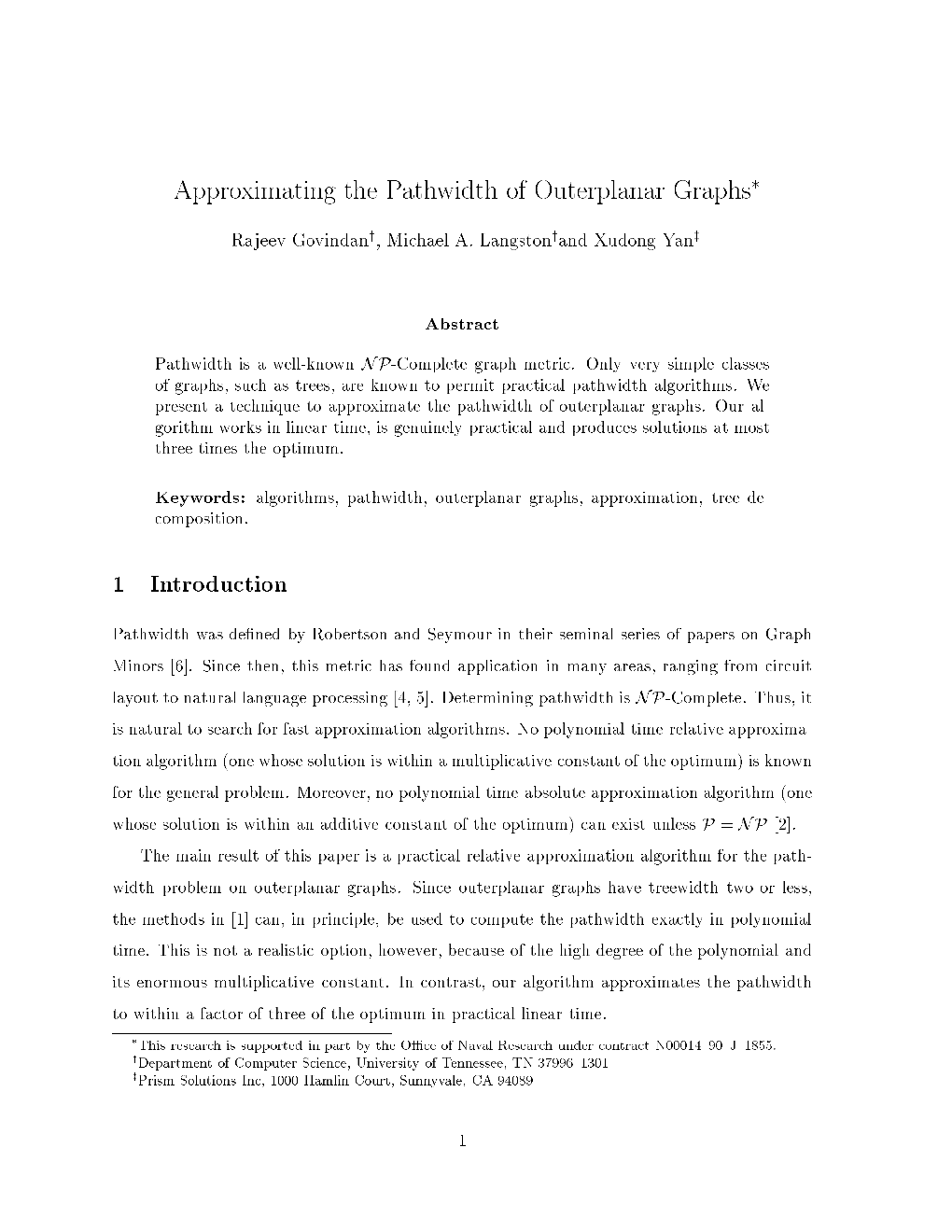 Approximating the Pathwidth of Outerplanar Graphs 1 Introduction