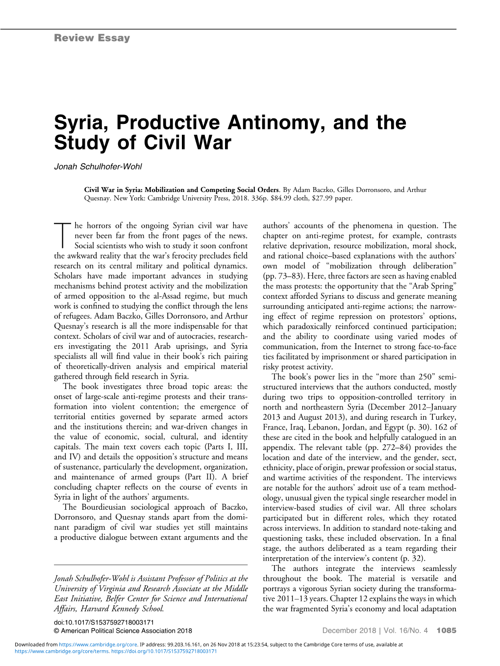 Syria, Productive Antinomy, and the Study of Civil War