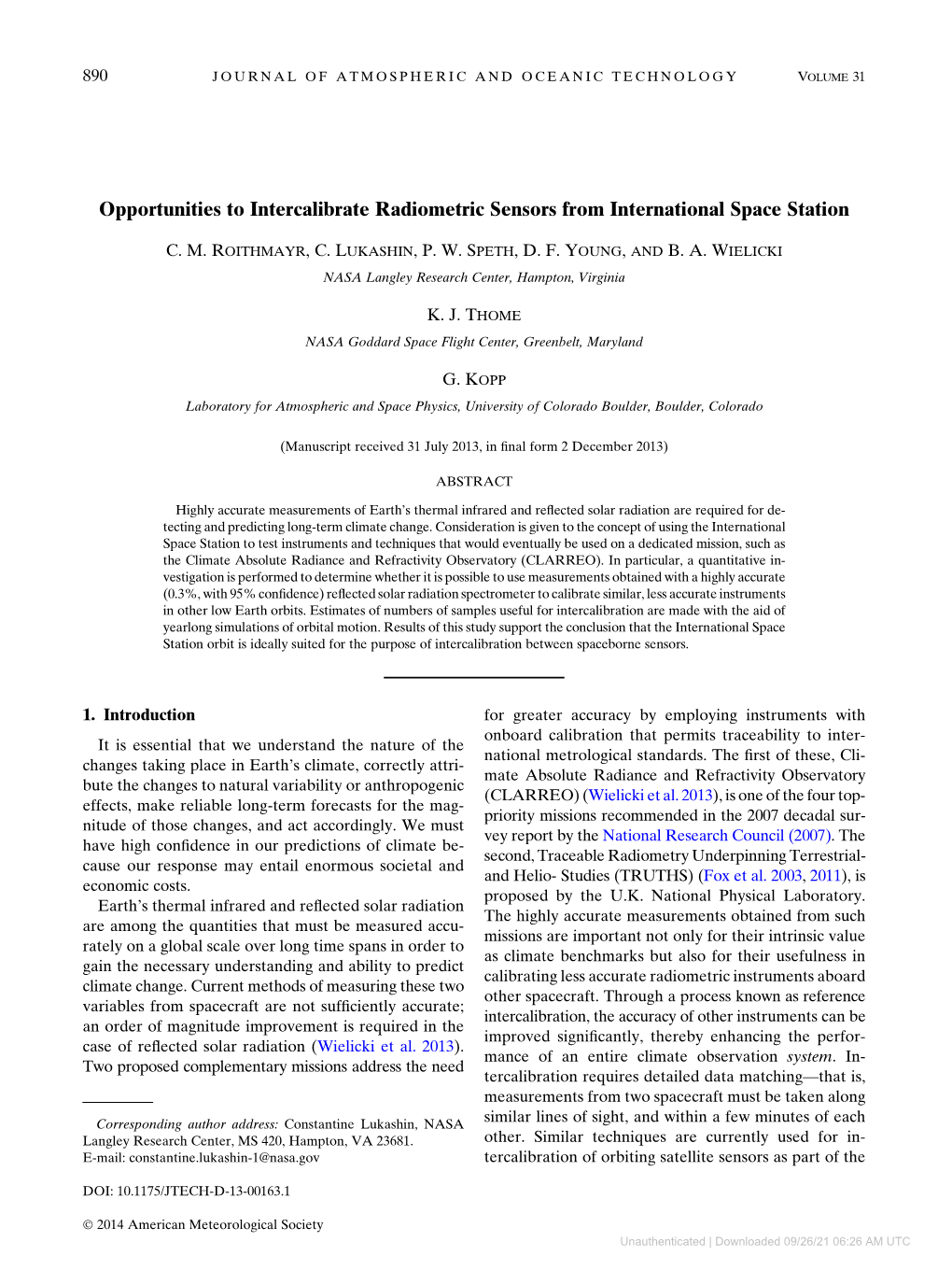 Opportunities to Intercalibrate Radiometric Sensors from International Space Station
