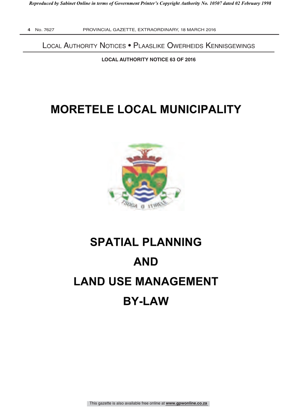 Moretele Local Municipality Spatial Planning and Land Use Management By-Law