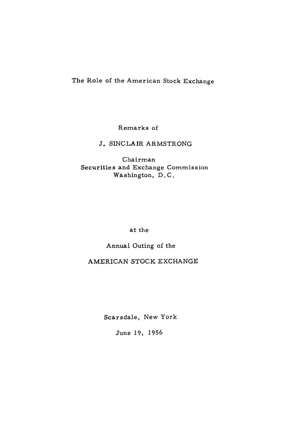 Speech: the Role of the American Stock Exchange, June 19, 1956