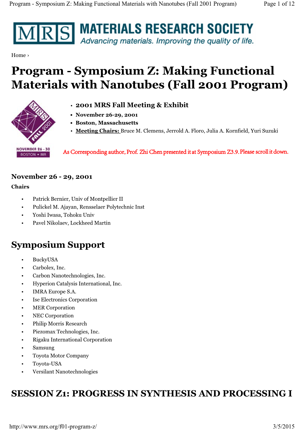 Symposium Z3.9, 2001 MRS Fall Meeting