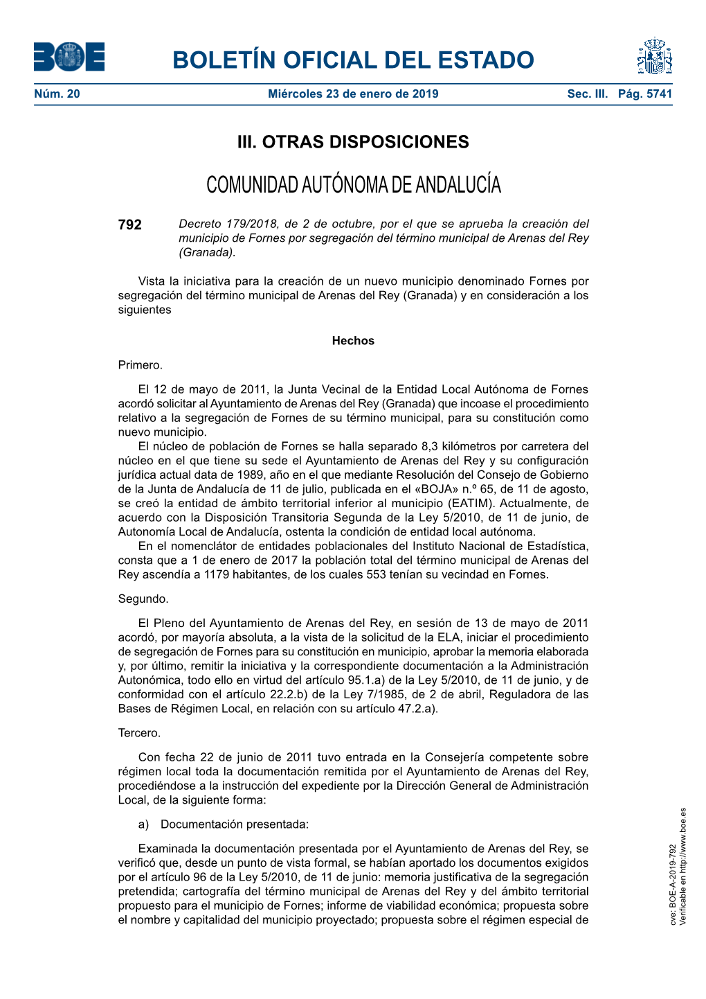 Disposición 792 Del BOE Núm. 20 De 2019