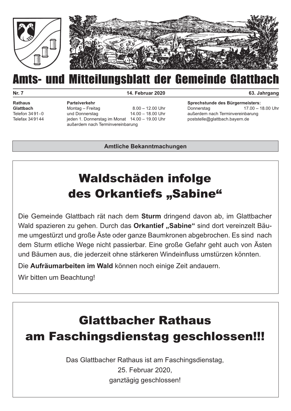 Und Mitteilungsblatt Der Gemeinde Glattbach Waldschäden Infolge Des
