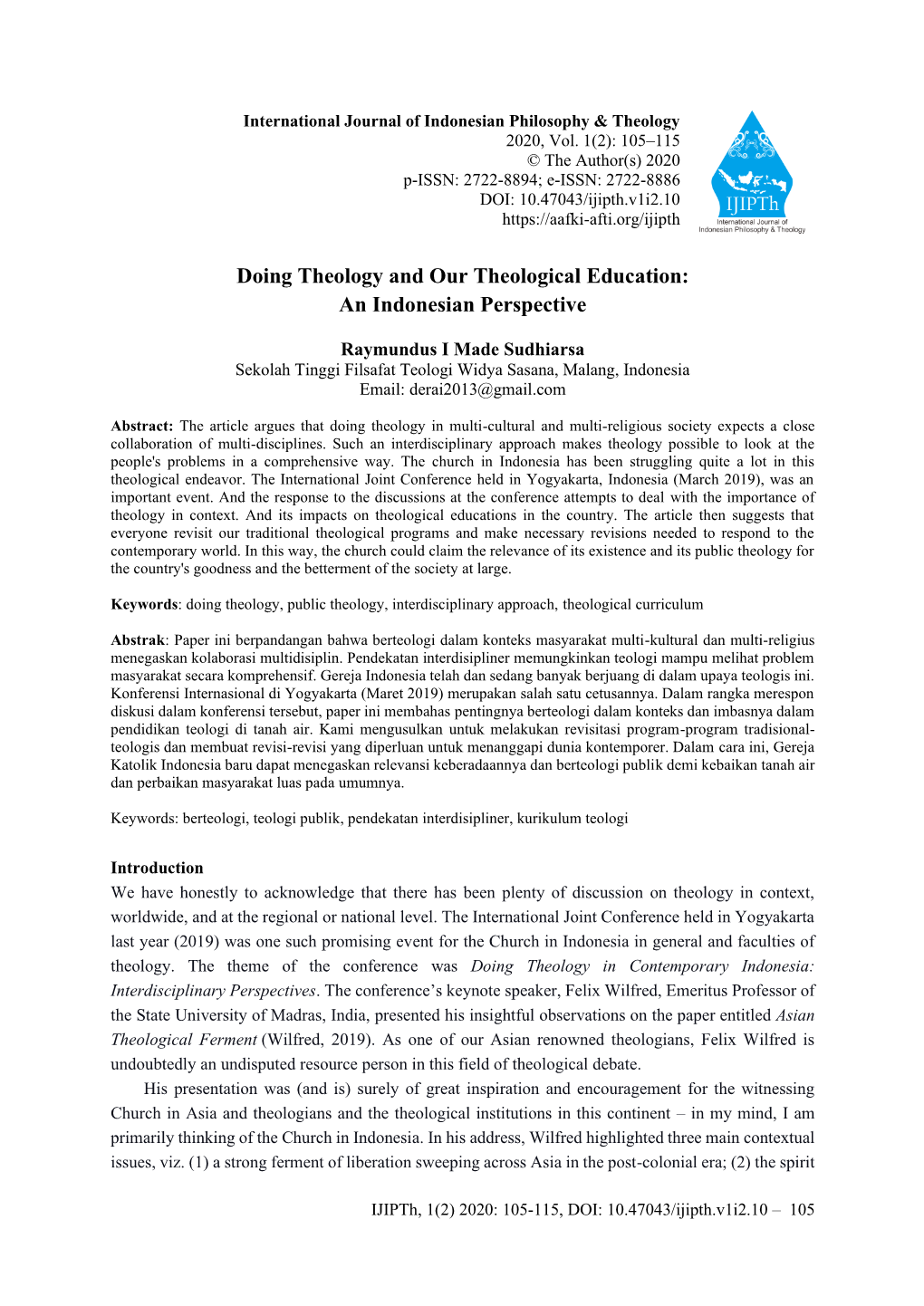 Doing Theology and Our Theological Education: an Indonesian Perspective