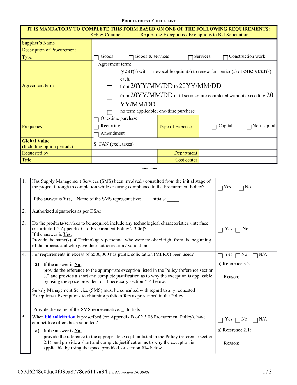 Procurement Check List