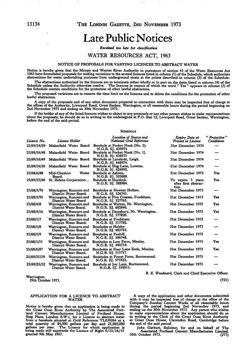 Late Public Notices Received Too Late for Classification WATER RESOURCES ACT, 1963