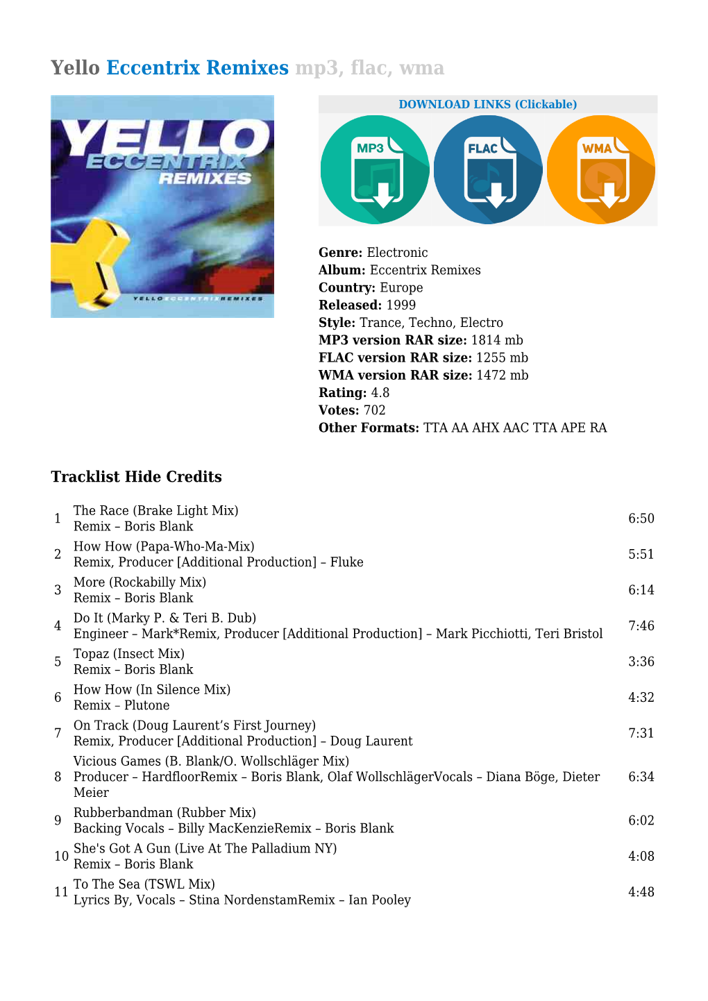 Yello Eccentrix Remixes Mp3, Flac, Wma