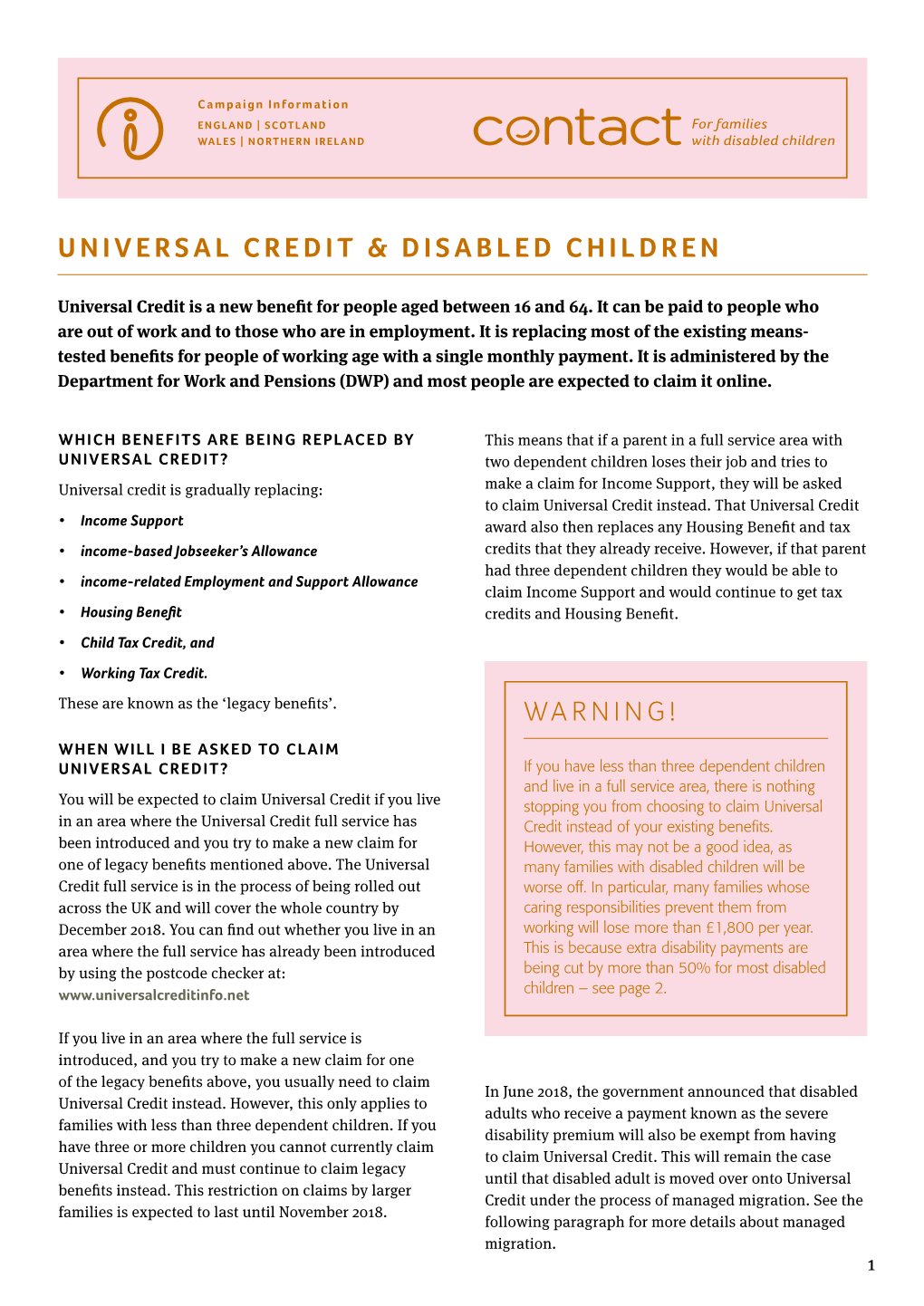 Universal Credit & Disabled Children Warning!