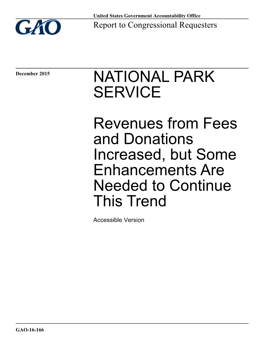 GAO-16-166, Accessible Version, National Park Service: Reveues