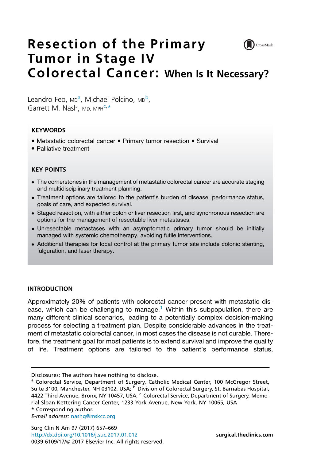 Resection of the Primary Tumor in Stage IV Colorectal Cancer: When Is It Necessary?