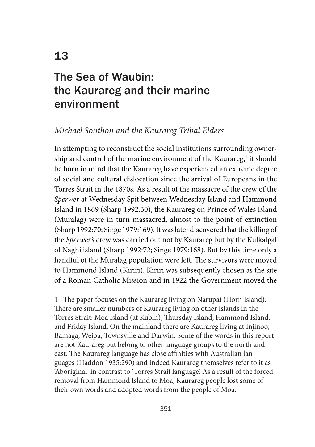 13 the Sea of Waubin: the Kaurareg and Their Marine Environment