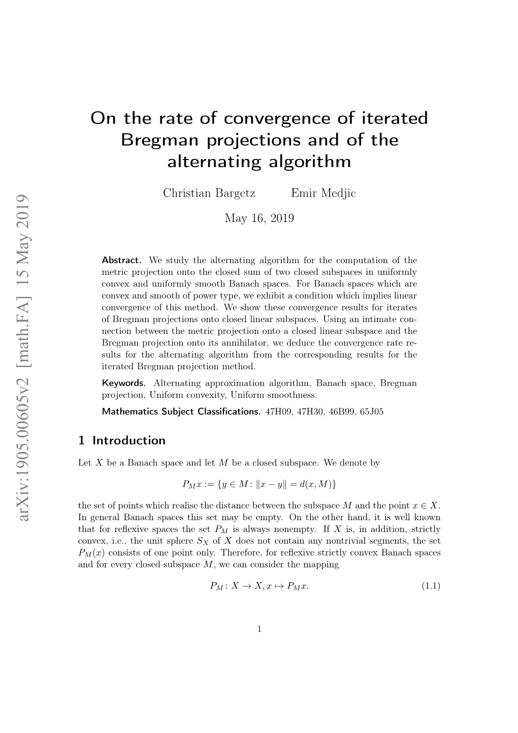 On the Rate of Convergence of Iterated Bregman Projections and of the Alternating Algorithm