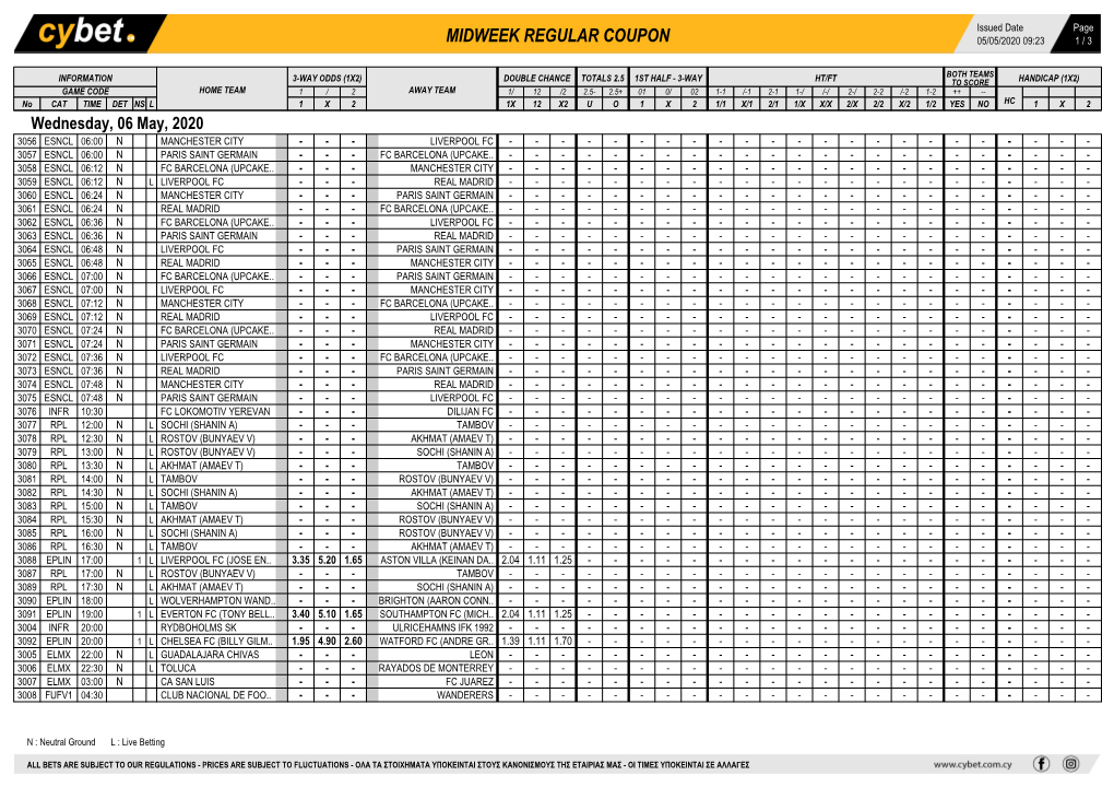 Midweek Regular Coupon 05/05/2020 09:23 1 / 3