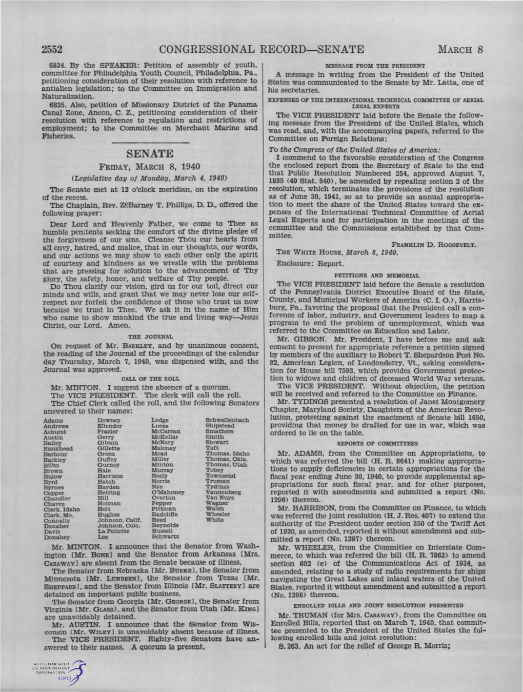 2552 Congressional Record-Senate Senate