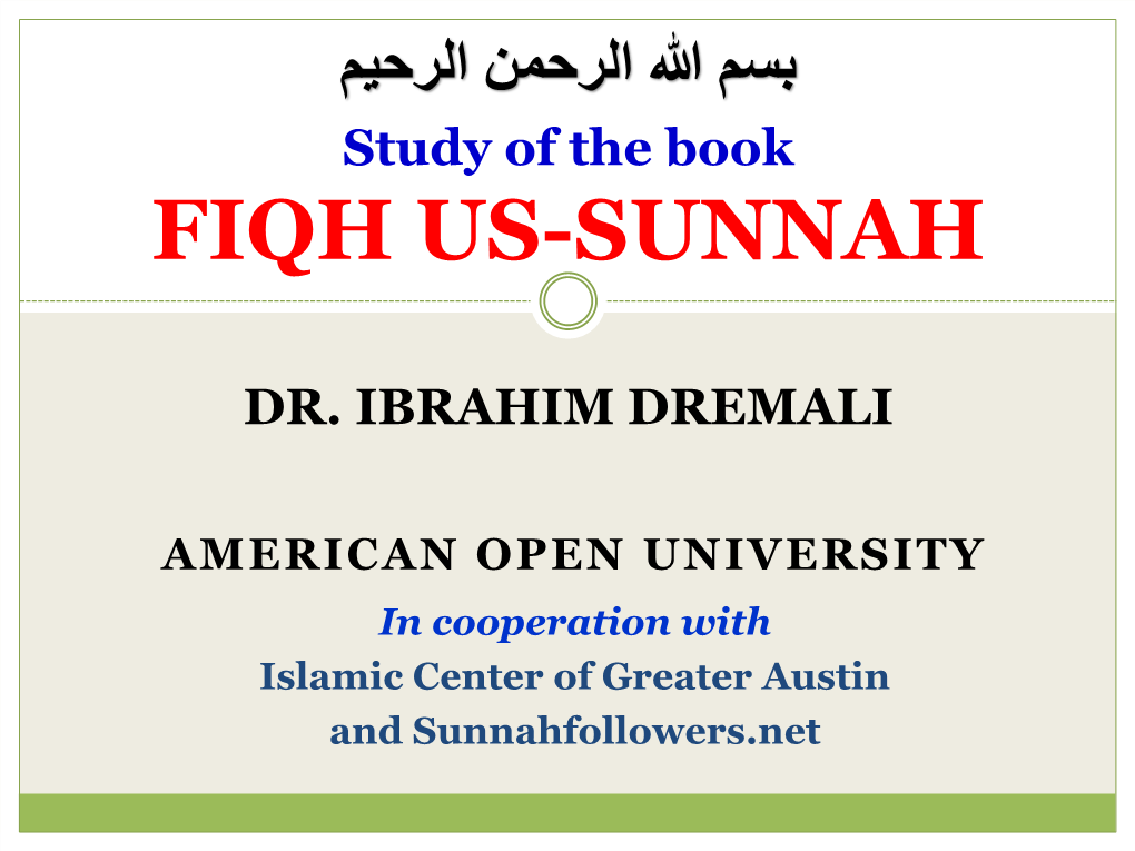 Study of the Book FIQH US-SUNNAH