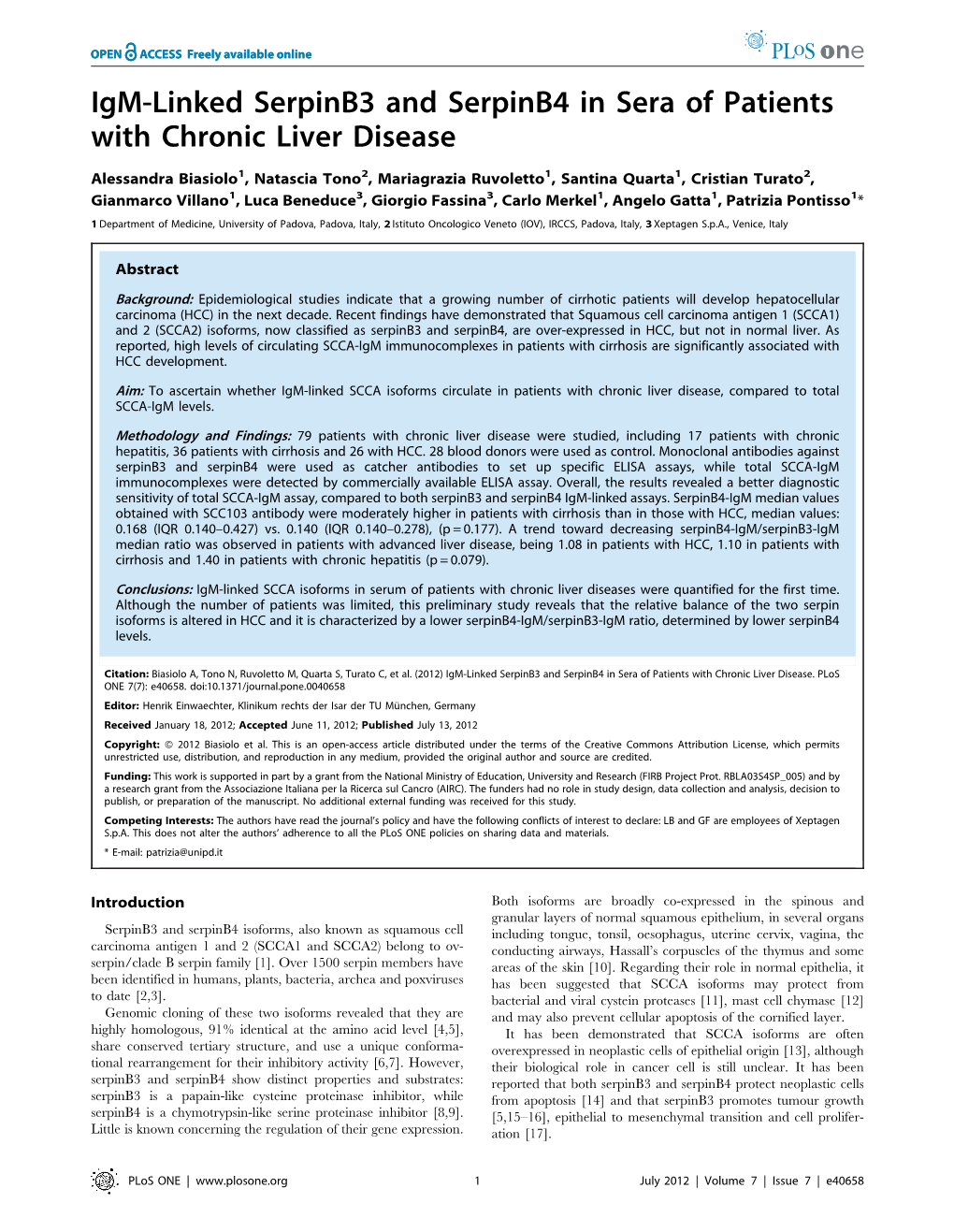 Igm-Linked Serpinb3 and Serpinb4 in Sera of Patients with Chronic Liver Disease