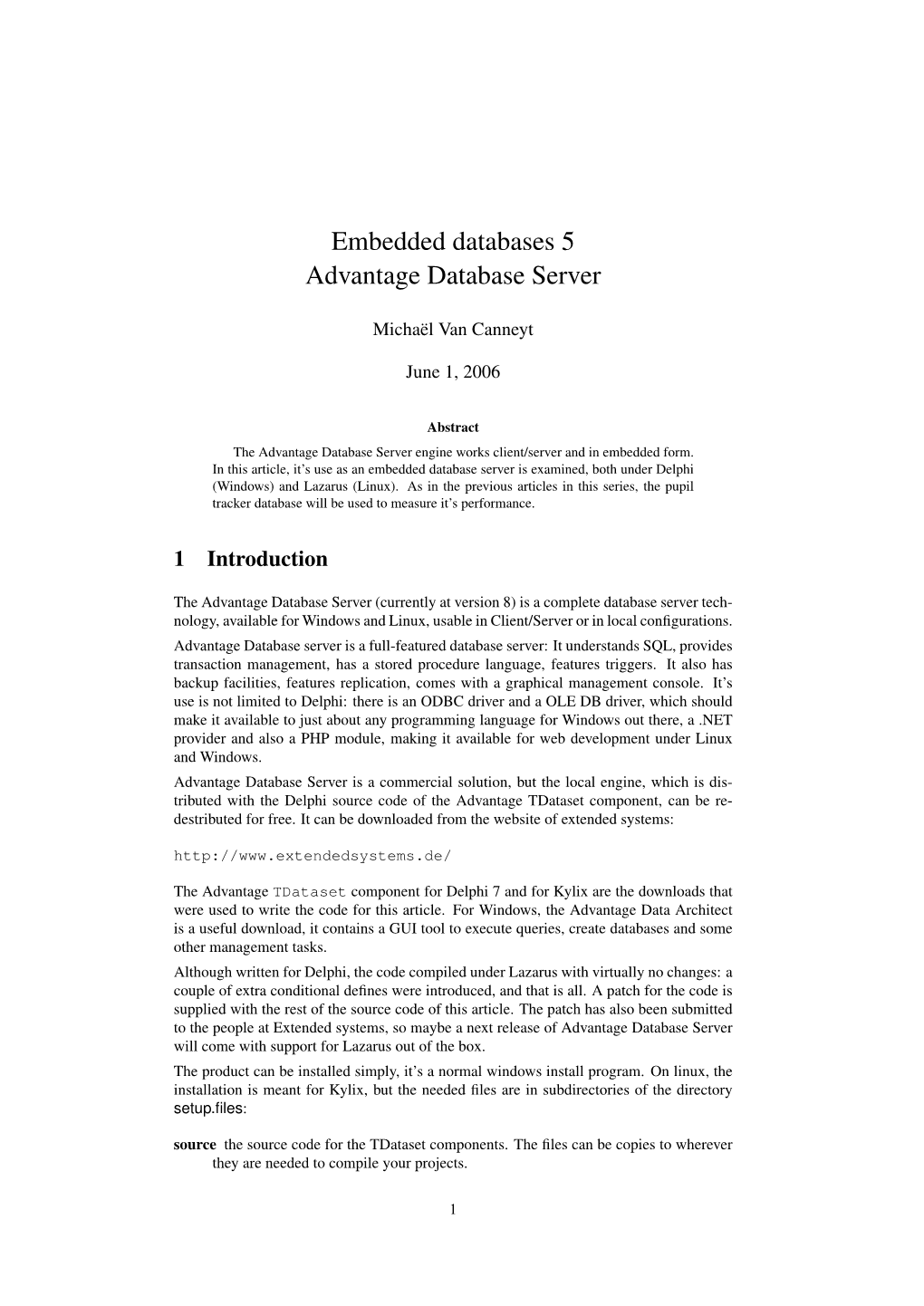 Embedded Databases 5 Advantage Database Server