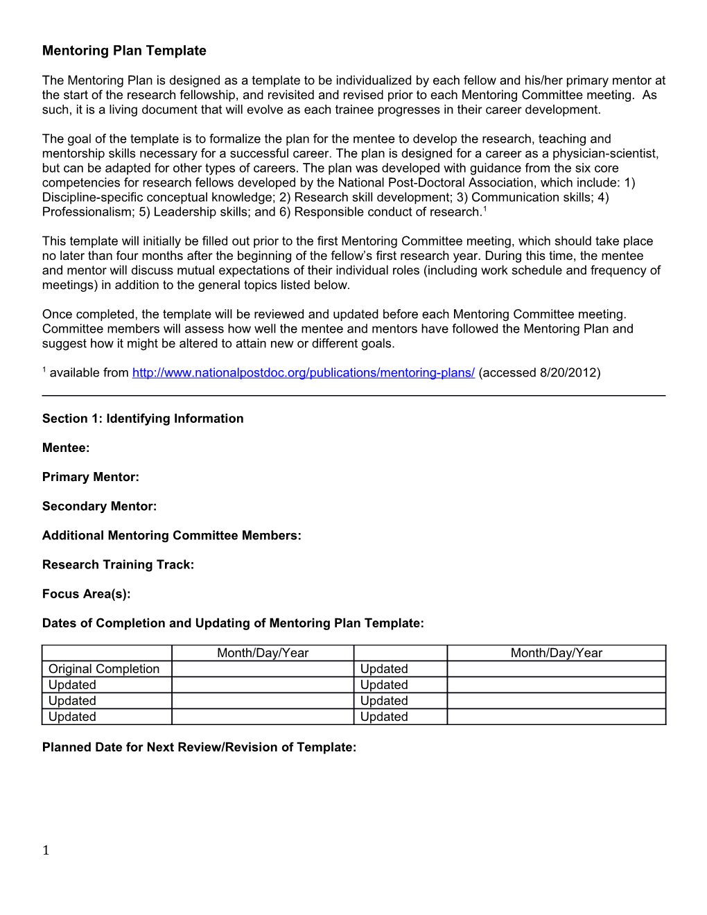 Mentoring Plan Template