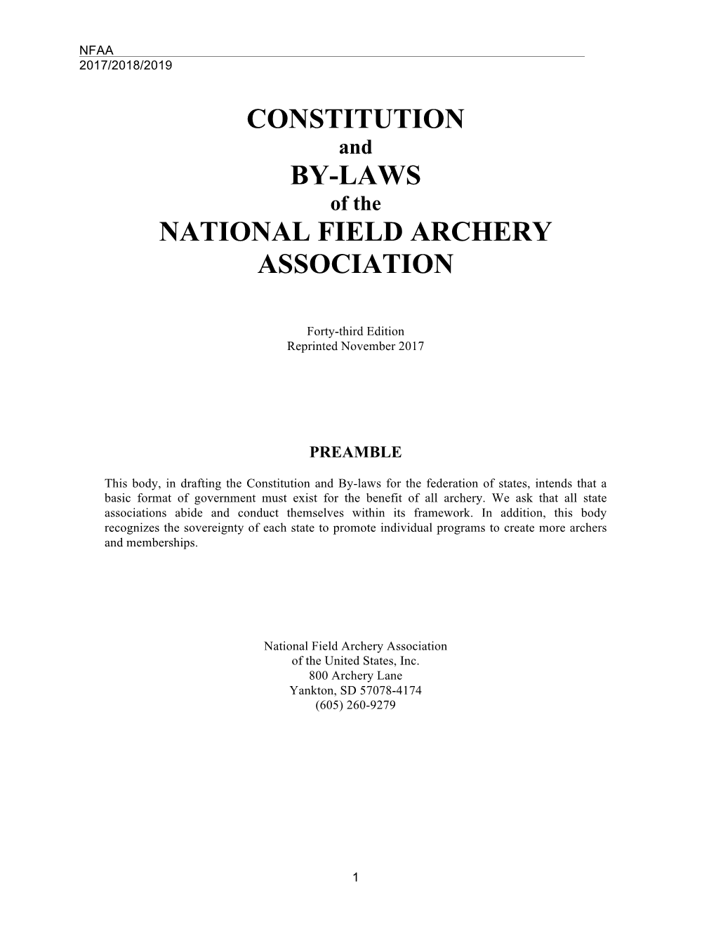 Constitution By-Laws National Field Archery Association