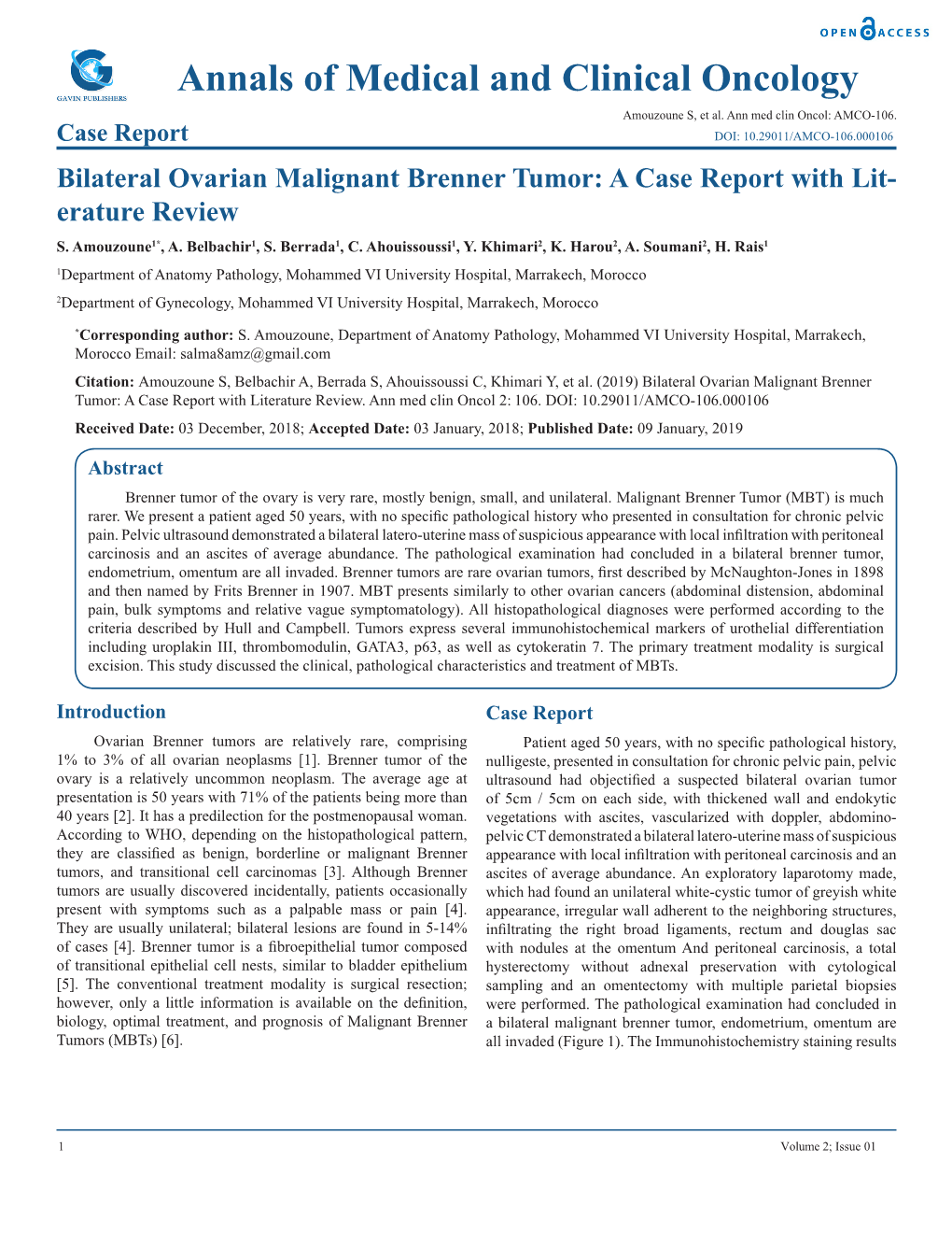 Annals of Medical and Clinical Oncology Amouzoune S, Et Al