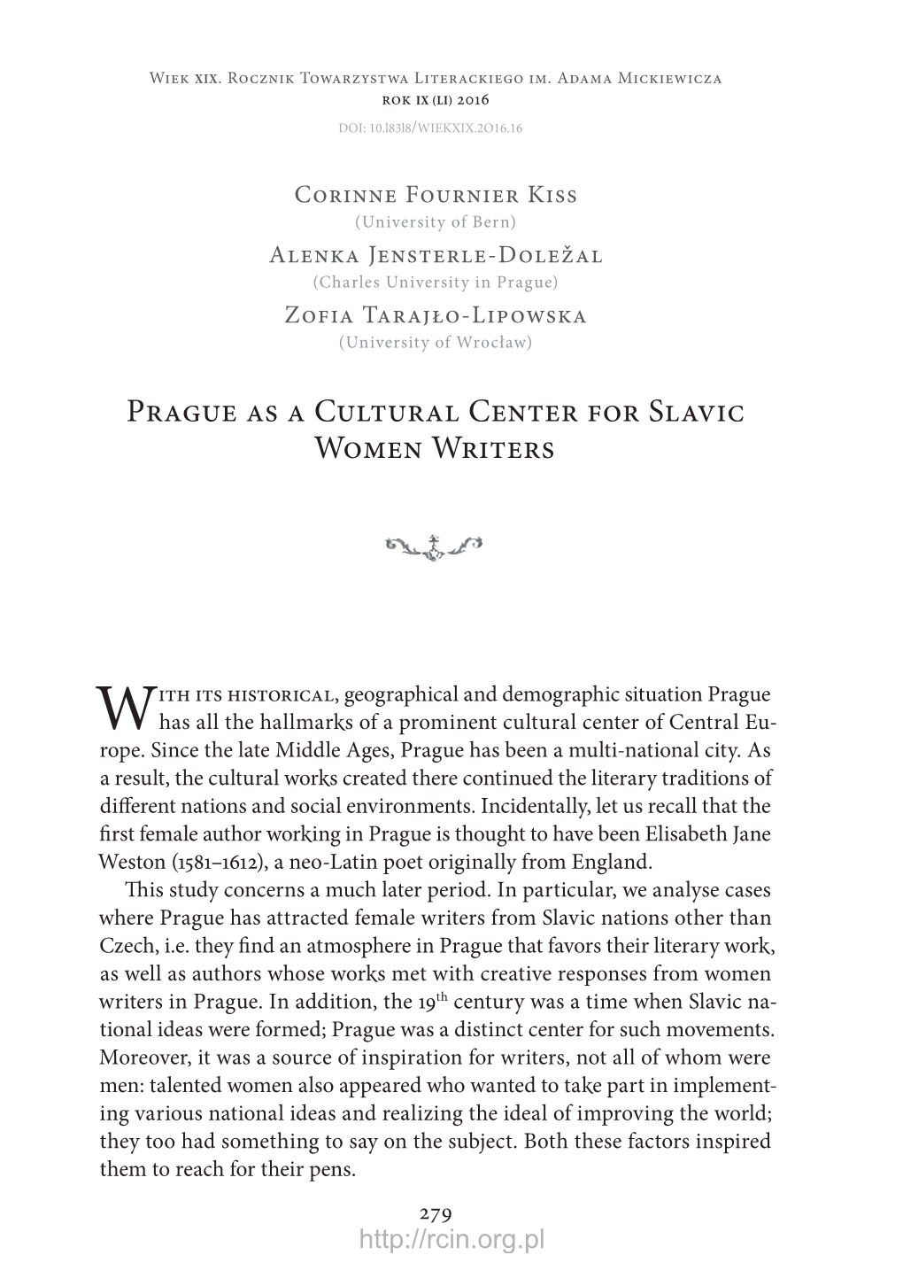 Prague As a Cultural Center for Slavic Women Writers