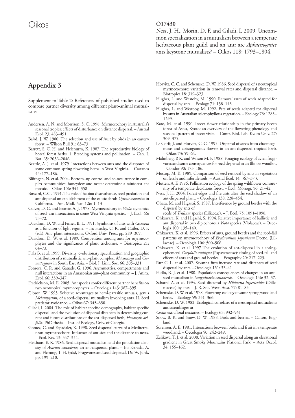 Appendix 3 Myrmecochore: Variation in Removal Rates and Dispersal Distance