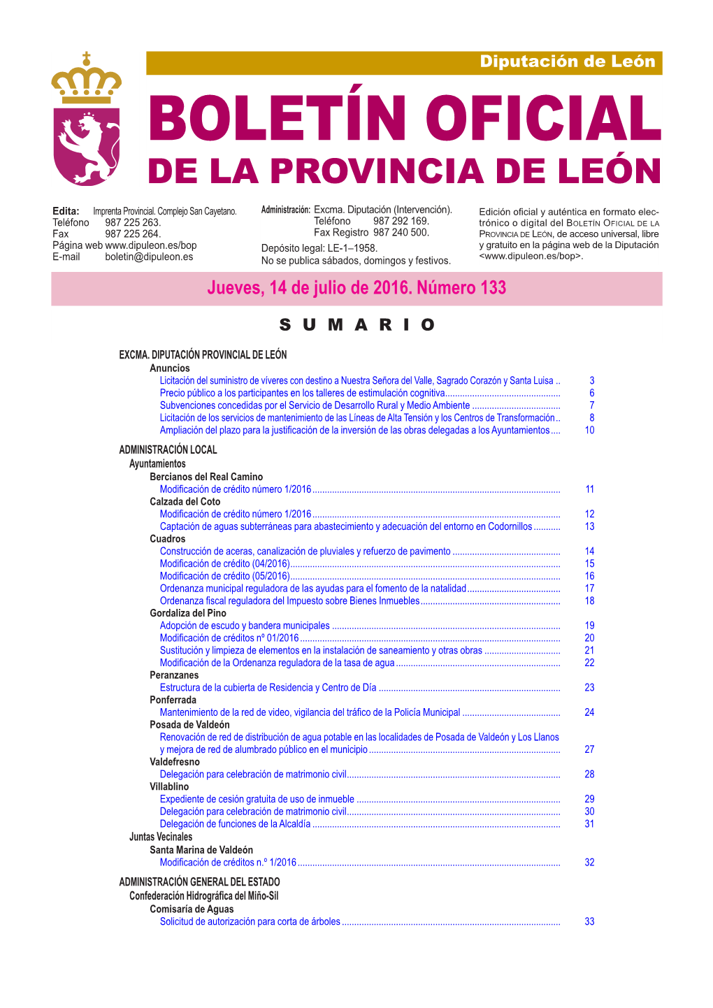 BOLETÍN OFICIAL DE LA PROVINCIA DE LEÓN Edita: Imprenta Provincial