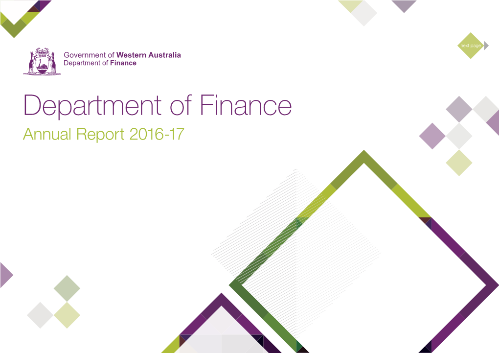 Department of Finance Annual Report 2016-17 Statement of Compliance About This Report Key Legislation