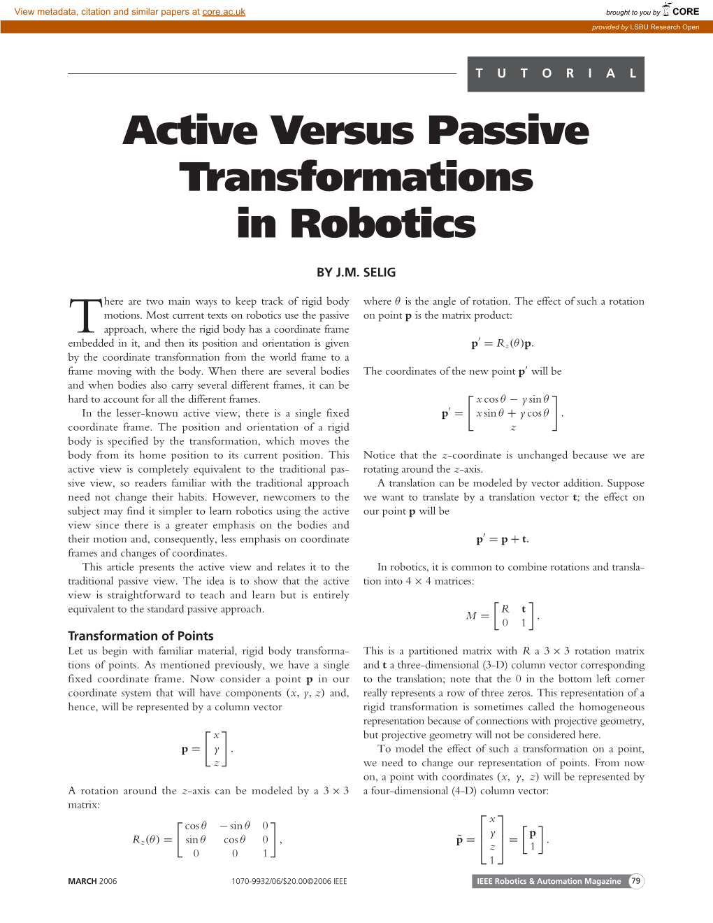 Active Versus Passive Transformations in Robotics