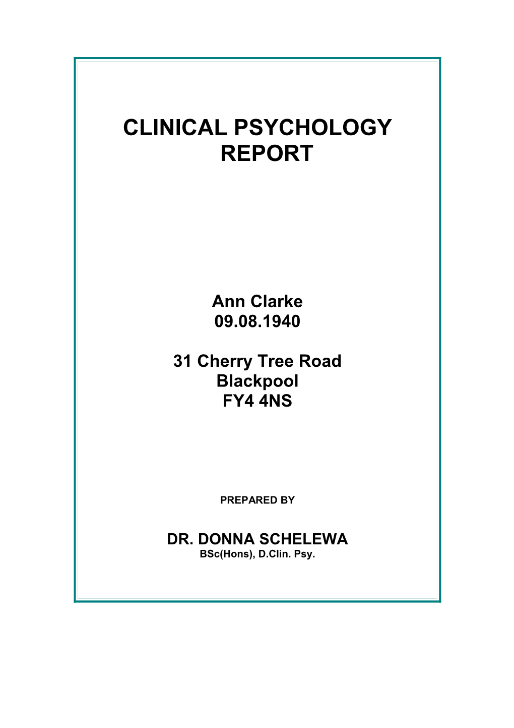 Clinical Psychology Report