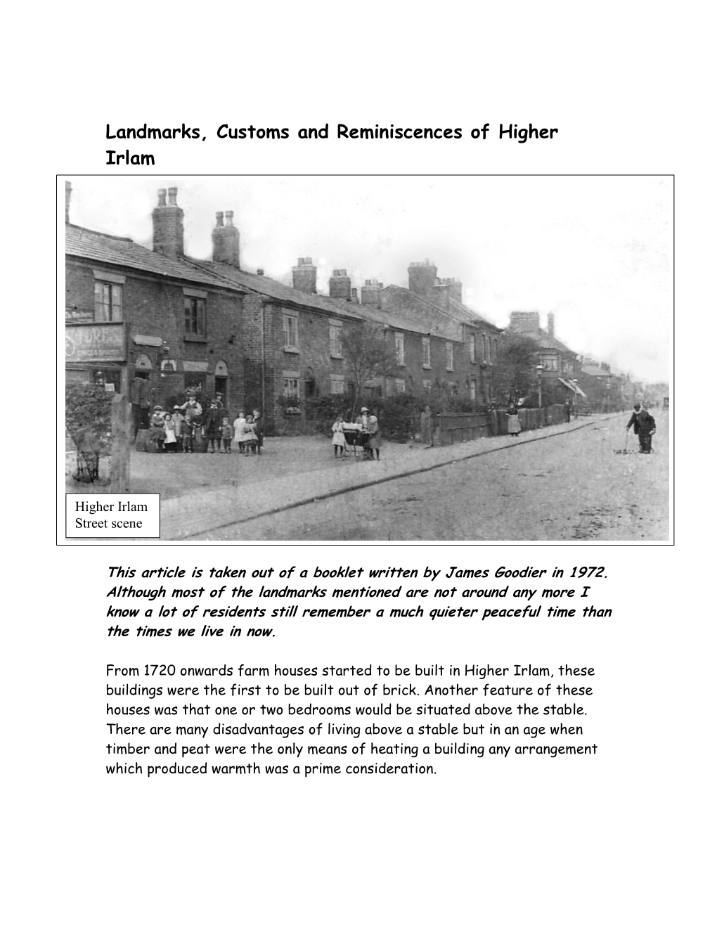 Landmarks, Customs and Reminiscences of Old Irlam