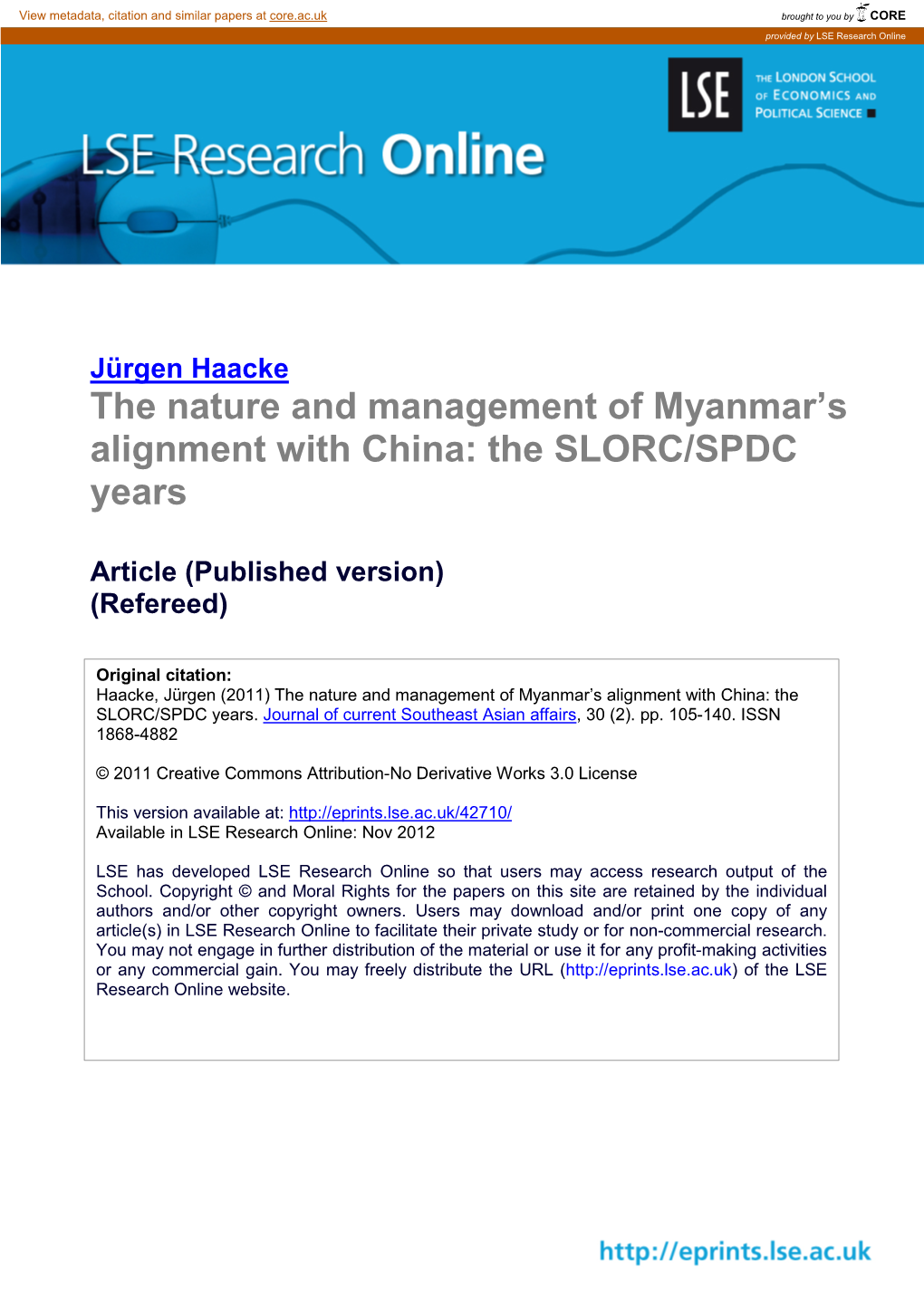 The Nature and Management of Myanmar's Alignment with China