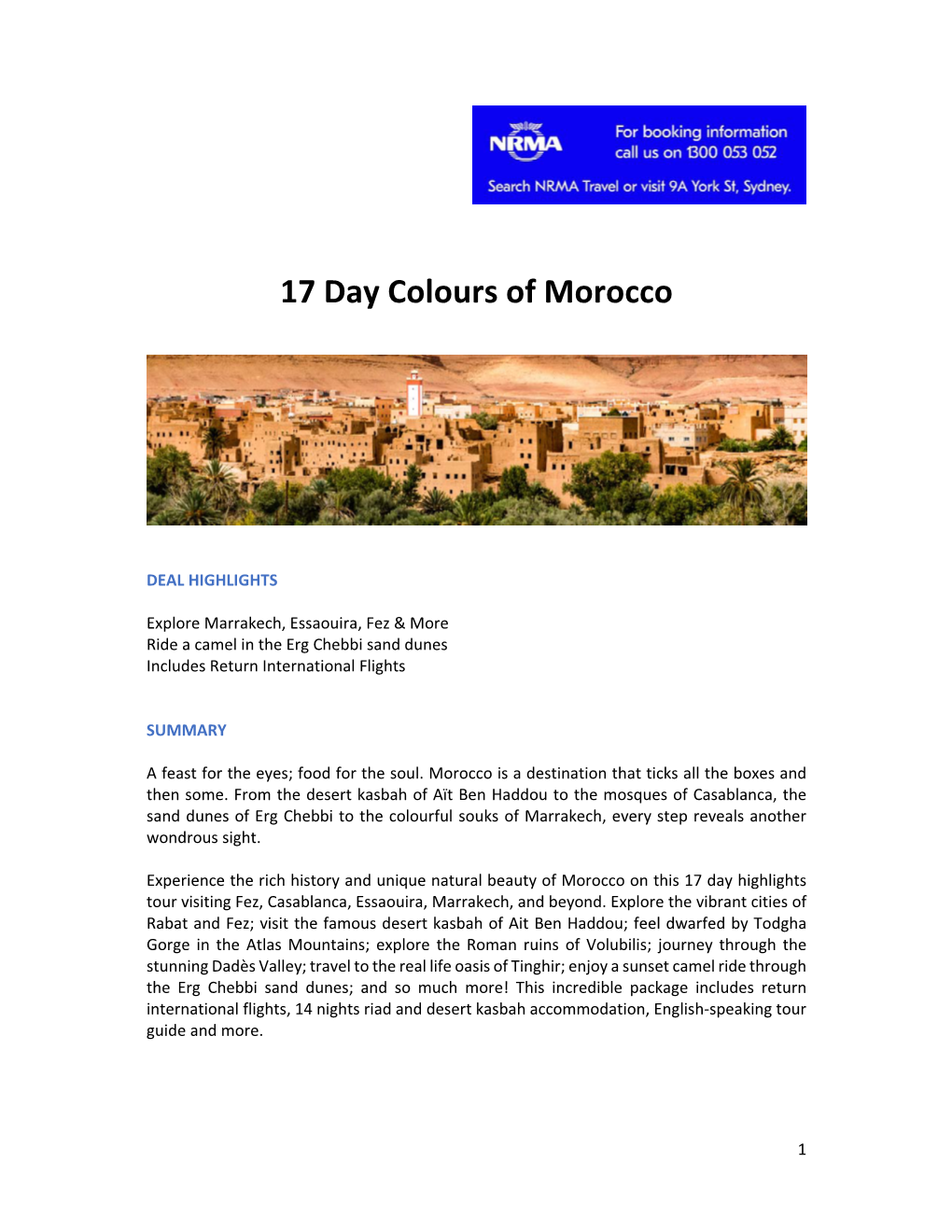 Colours of Morocco Itinerary