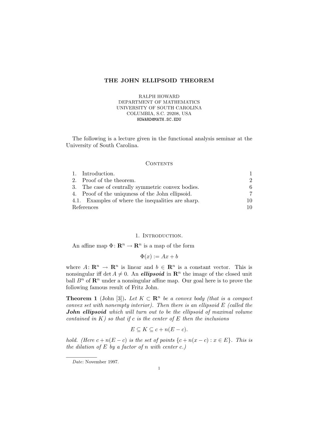 The John Ellipsoid Theorem