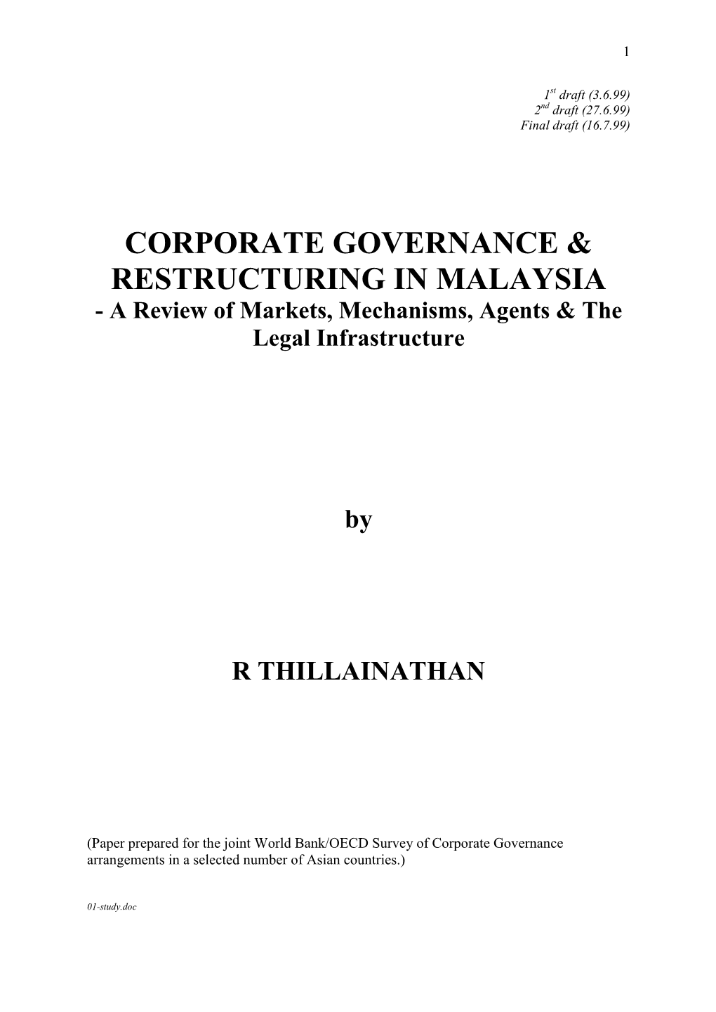 Corporate Governance & Restructuring in Malaysia