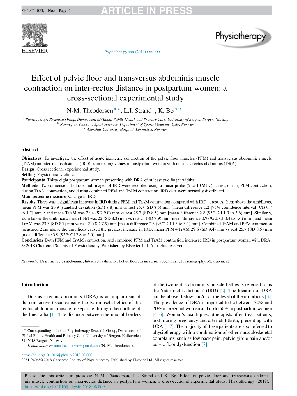 Effect of Pelvic Floor and Transversus Abdominis Muscle Contraction on Inter-Rectus Distance in Postpartum Women: a Cross-Sectio