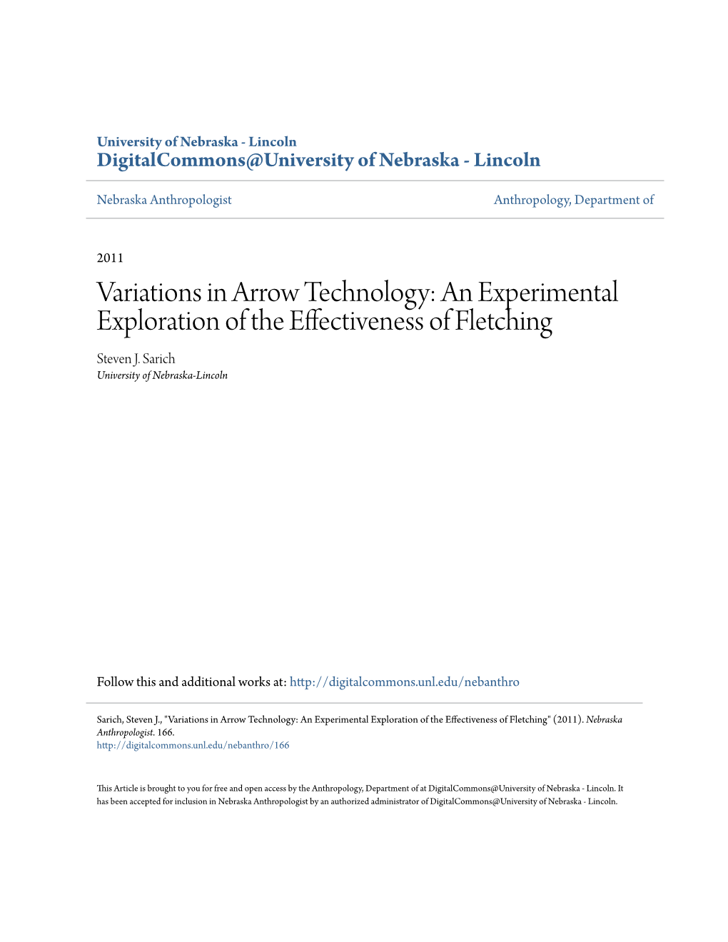 Variations in Arrow Technology: an Experimental Exploration of the Effectiveness of Fletching Steven J