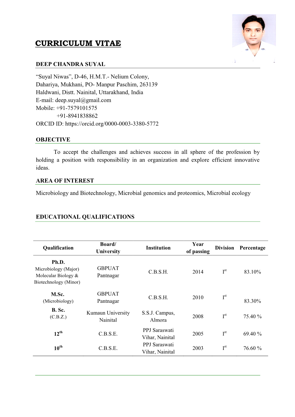 Dr. Deep Chandra Suyal CV- Microbiology.Pdf