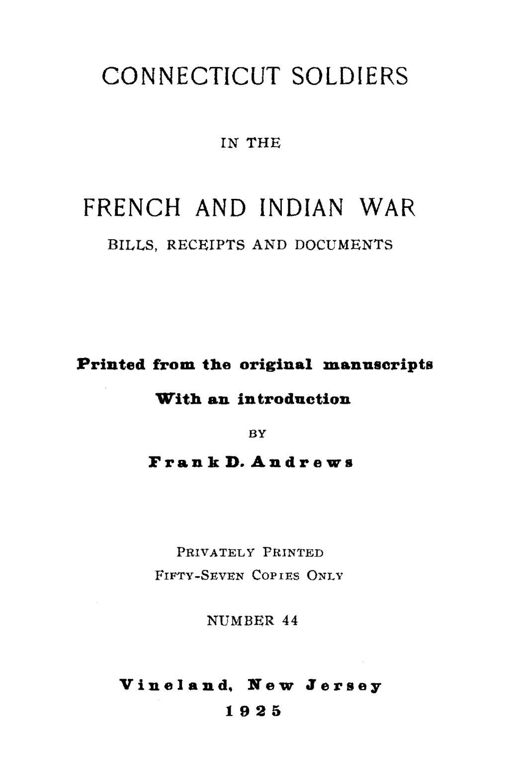 Connecticut Soldiers French and Indian