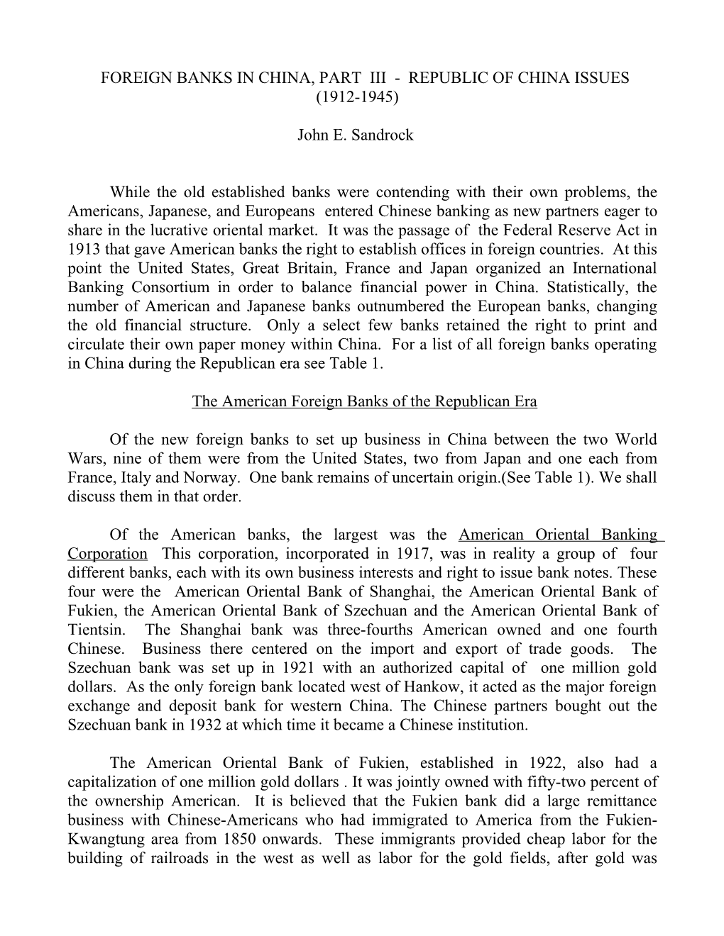 Foreign Banks in China, Part Iii - Republic of China Issues (1912-1945)