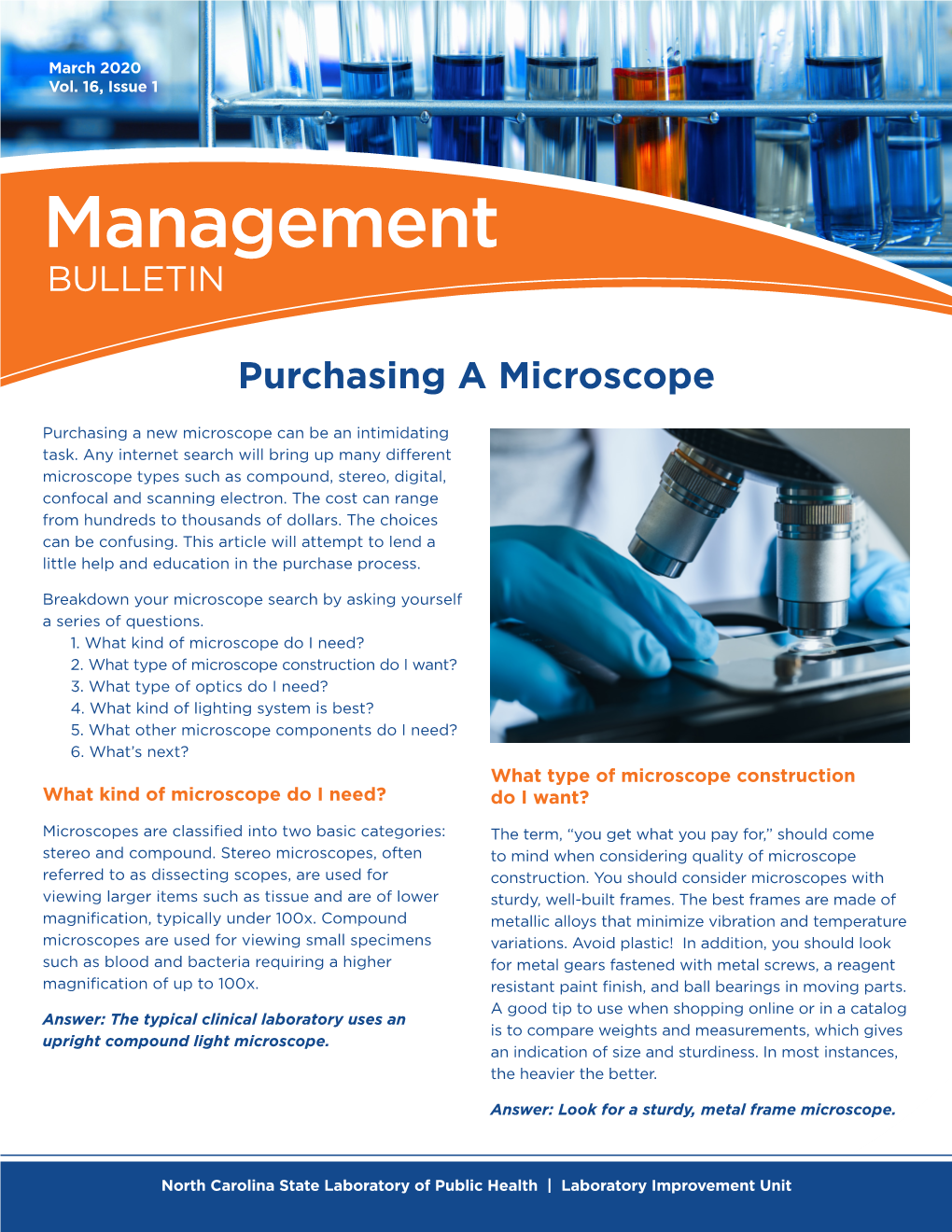 Management Bulletin: Purchasing a Microscope