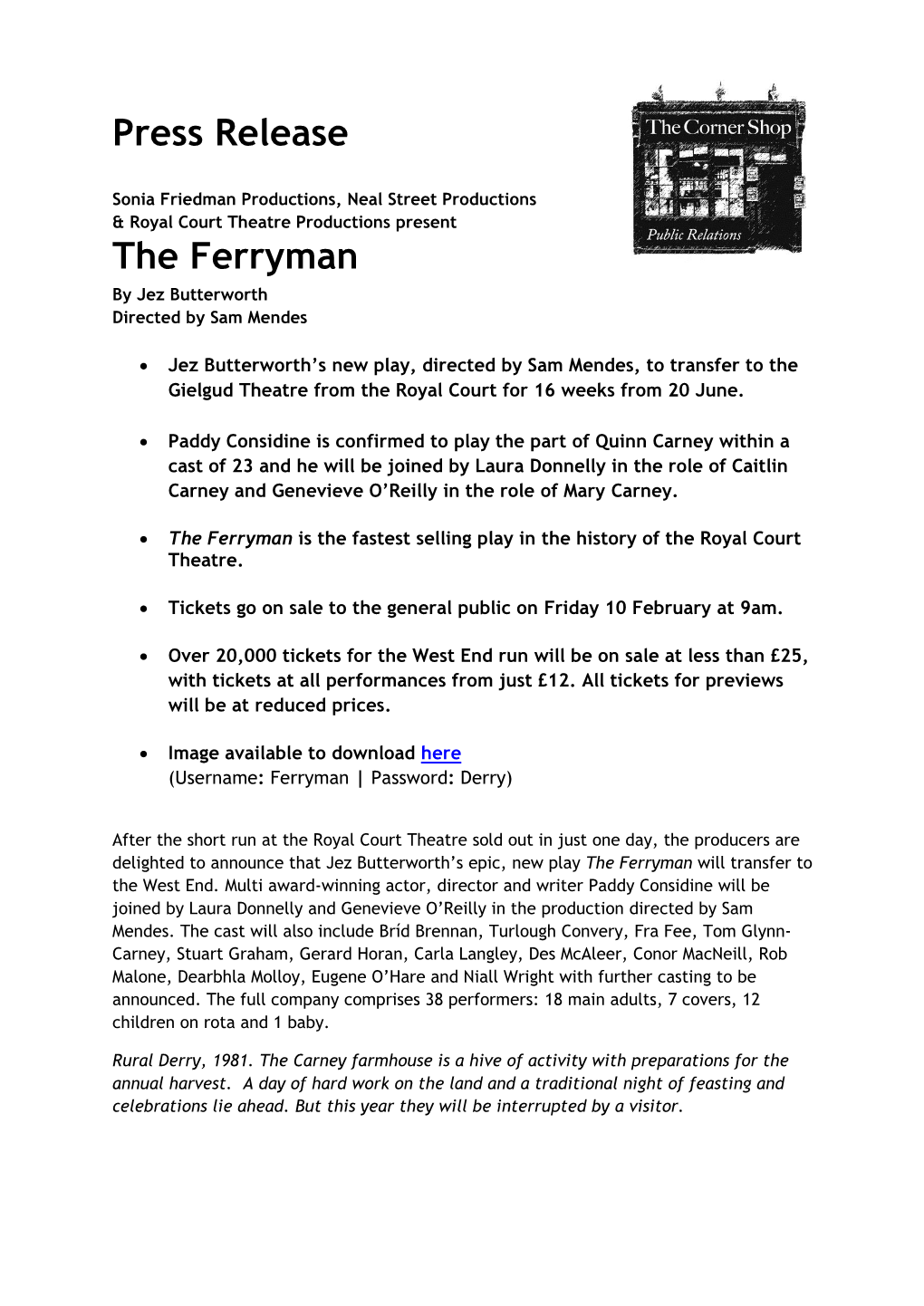 Press Release the Ferryman