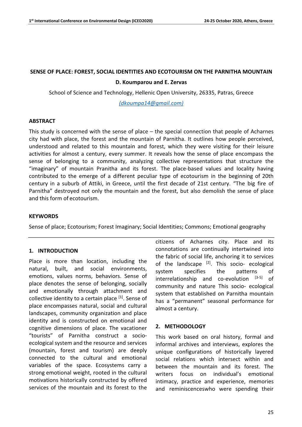 Forest, Social Identities and Ecotourism on the Parnitha Mountain D